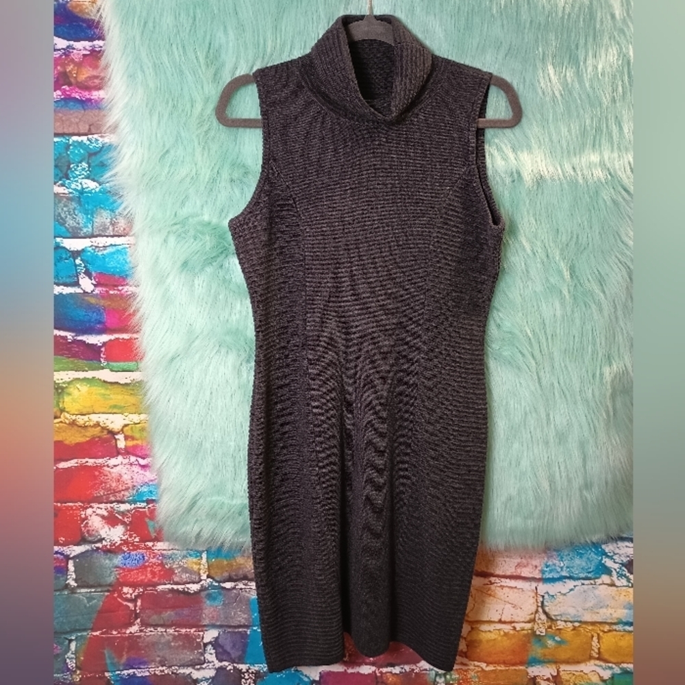 Calvin Klein Black Sleeveless Ribbed Cowl Neck Knit Sweater Dress Size M - Picture 6 of 10